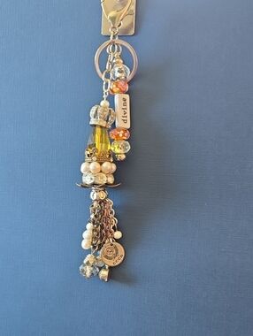 Charming Tassel Bag Charm/Keychain with Yellow Crystal & Pearl Accents